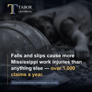 Construction site accident with fallen worker and hard hat – Mississippi work injury lawyer